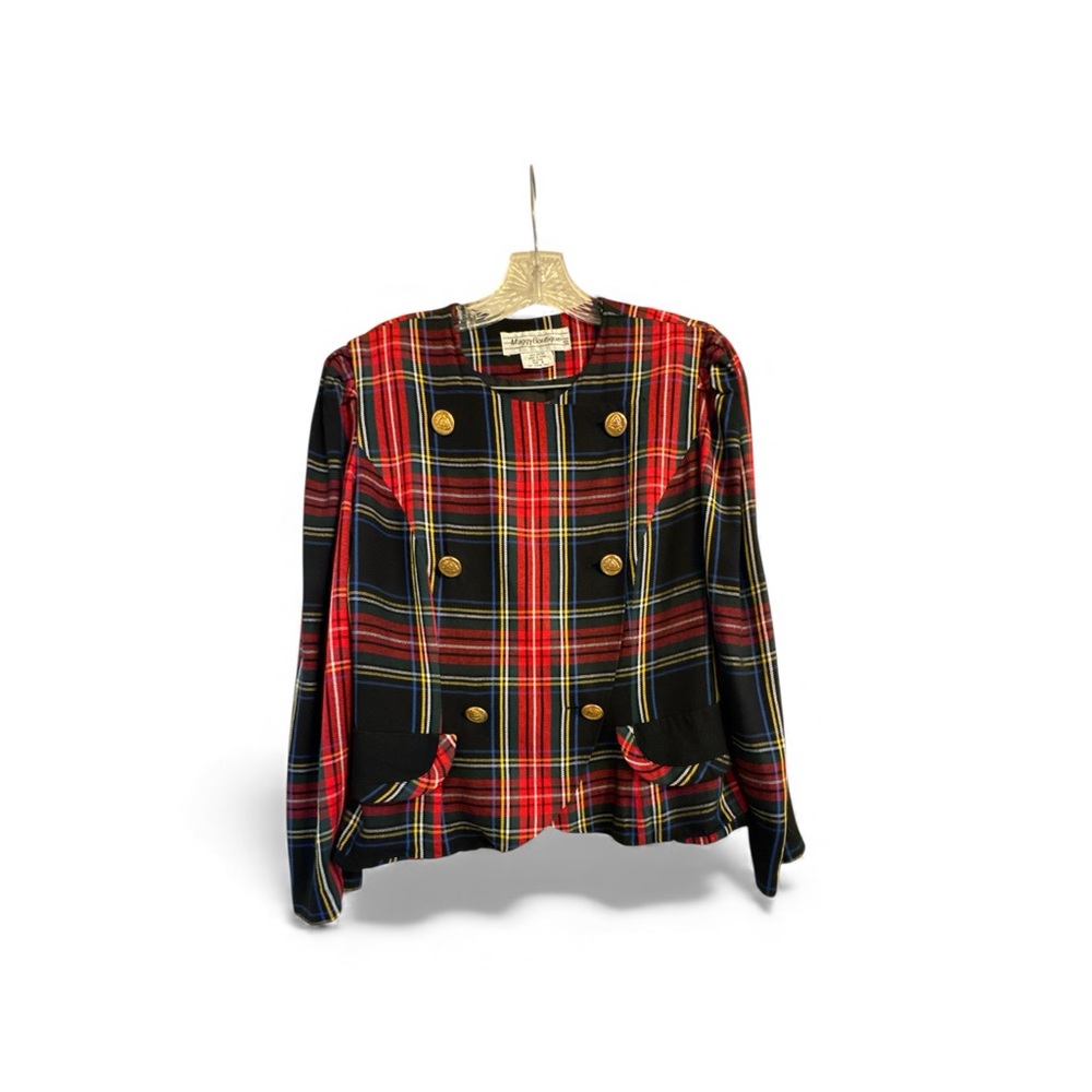 Vintage Plaid,Tartan,Gold Button Women's Jacket